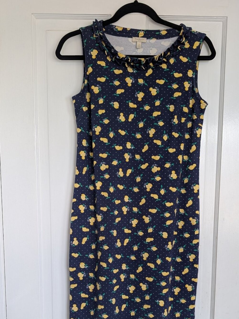 Talbot Navy Blue Cotton Dress w/Lemon Polka Dot Size S